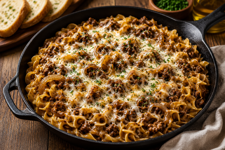 French Onion Beef & Noodle Skillet