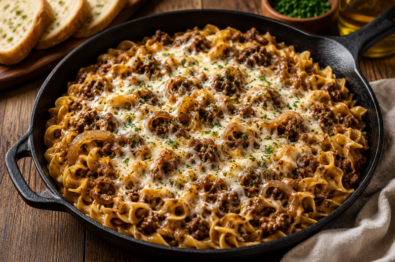 French Onion Beef & Noodle Skillet