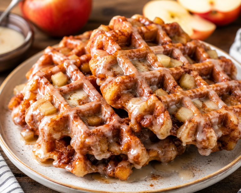 Apple Fritter Waffles with Cinnamon Glaze